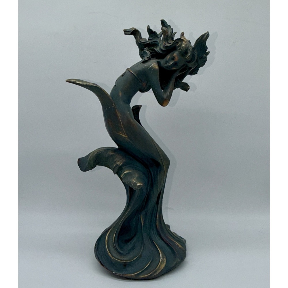 Water Goddess Mermaid Girl in Ocean Waves Nautical Bronze Figure Sculpture